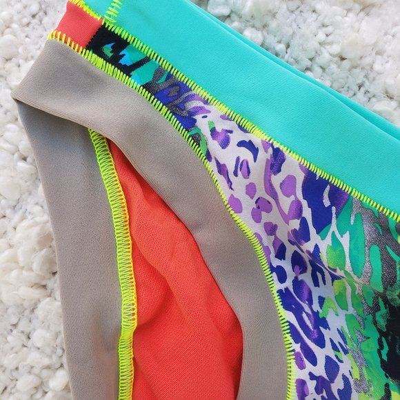 NWT Allen Schwartz Neon Orange Purple Leopard Print Bikini Bottoms - Picture 3 of 11